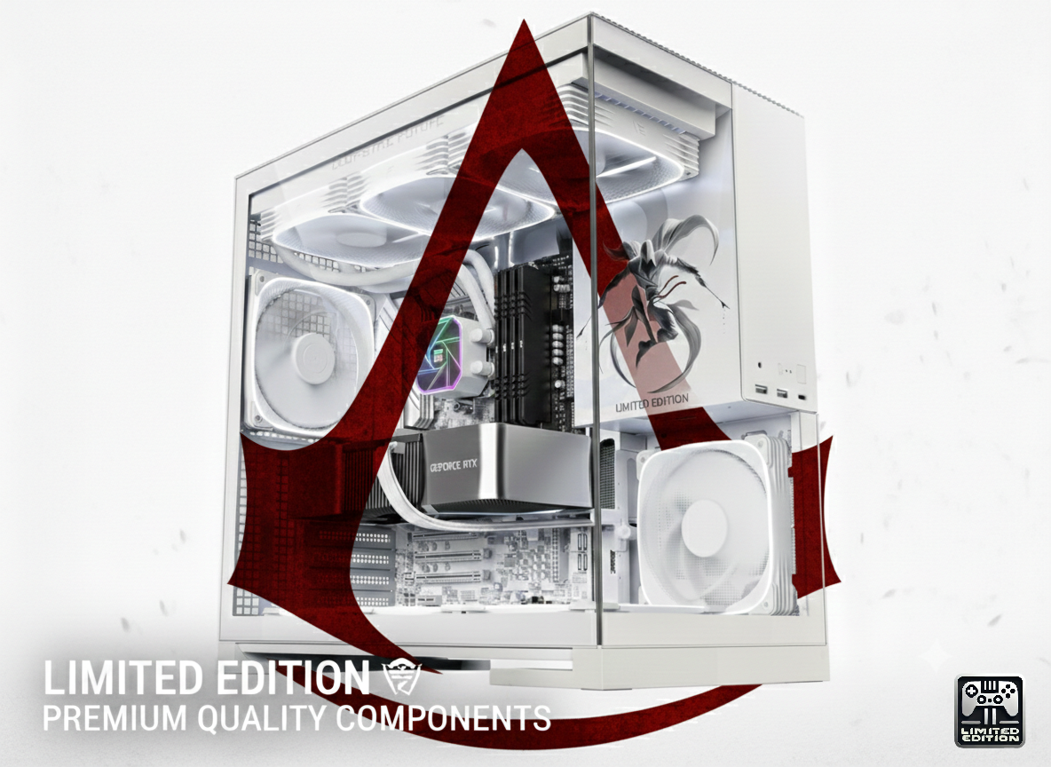 Computer case with a prominent 'A' logo on a white background