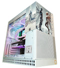 Gaming PC case with futuristic design and RGB lighting on a white background