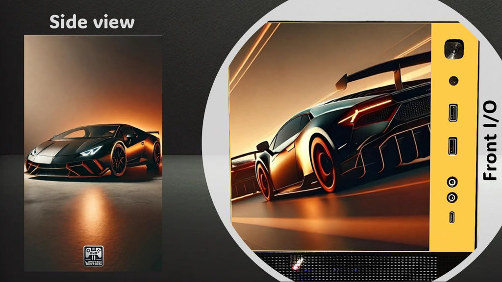 Side and front views of a high-performance car with a focus on design and features.