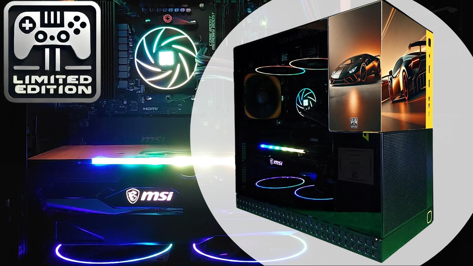 Gaming computer setup with MSI logo and limited edition label