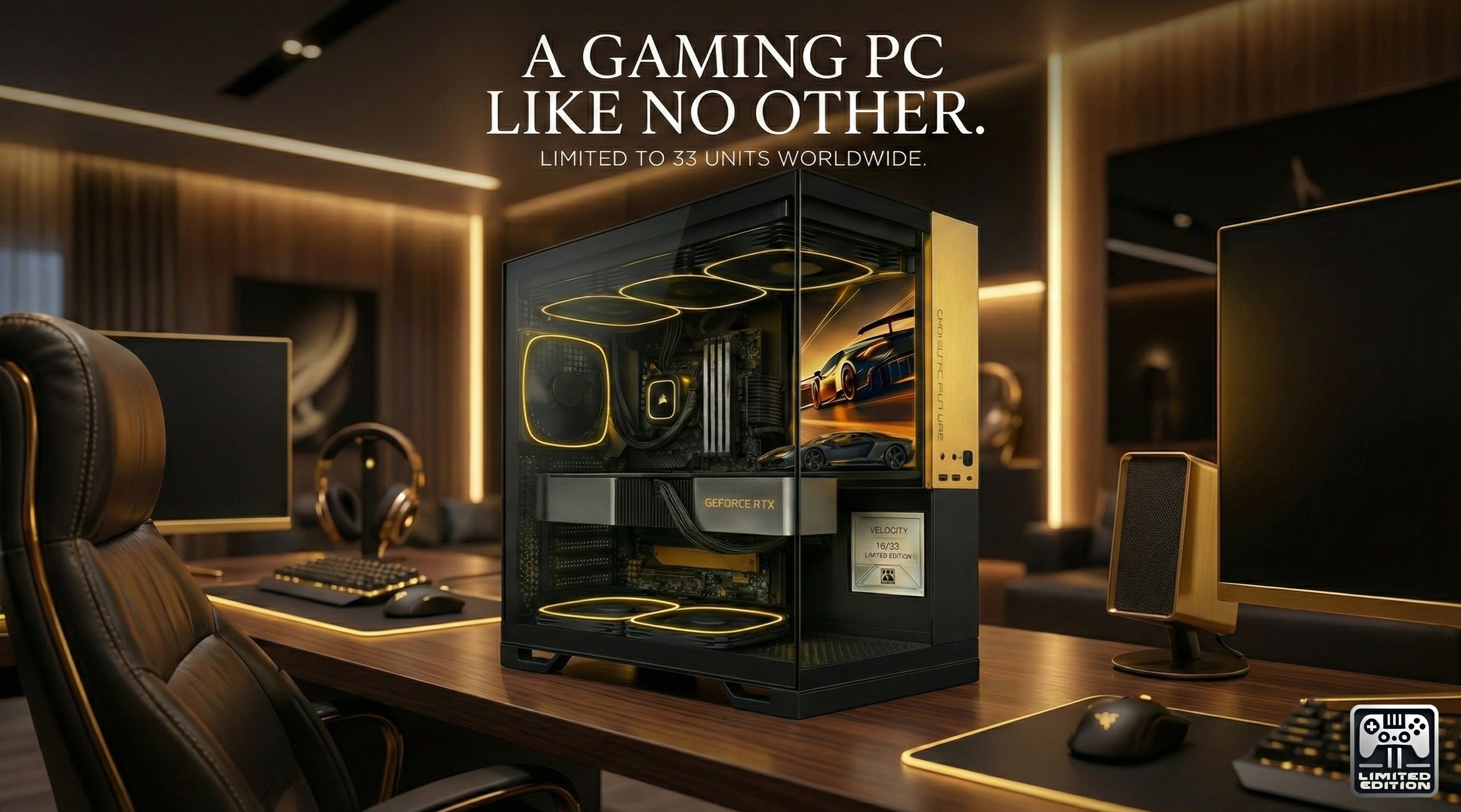 Gaming PC setup with high-end components in a modern room.